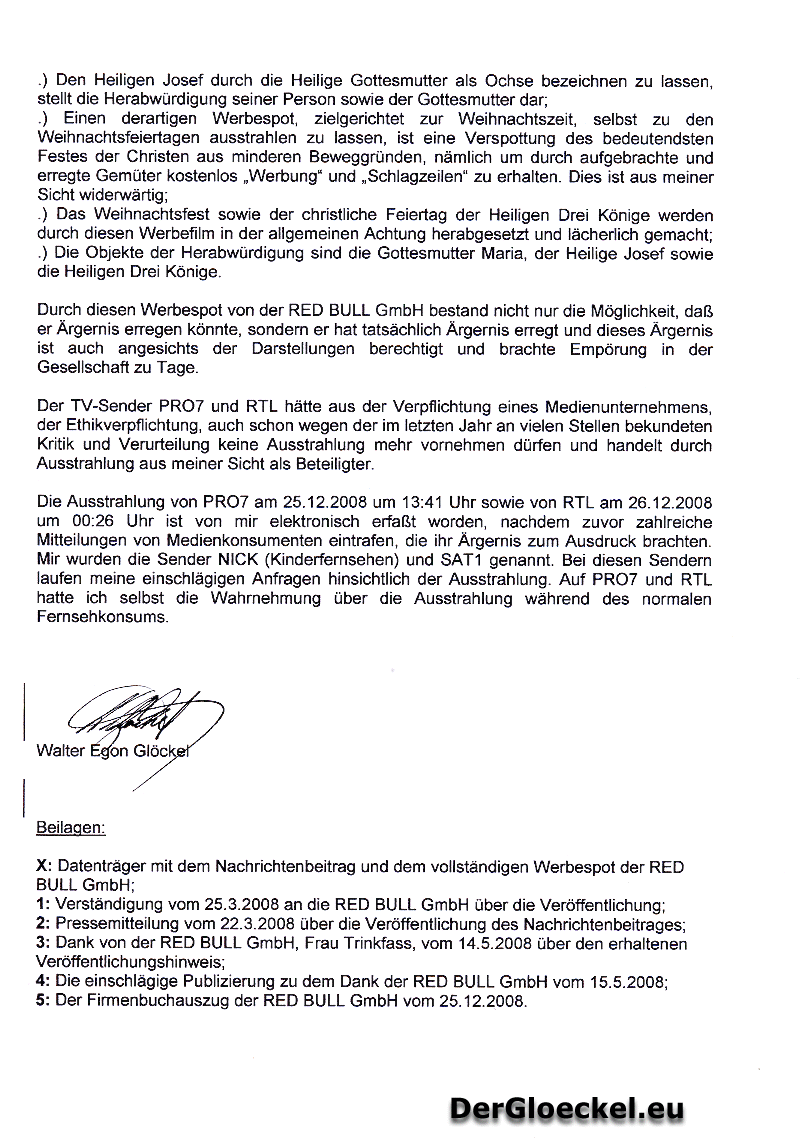Seite 4 der Strafanzeige gegen RED BULL, RTL und PRO7