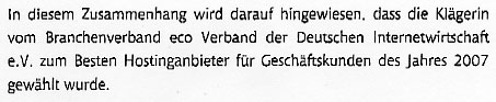 Faksimile aus der Stellungnahme von Host Europe an das Landgericht Passau