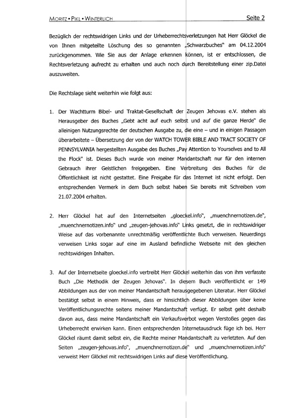 Seite 2 des Schreibens von den ZEUGEN JEHOVAS - RA Armin PIKL