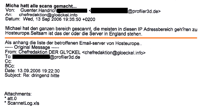 Beweismittel zur Mitteilung an DER GLÖCKEL über die Serverstandorte von HOST EUROPE