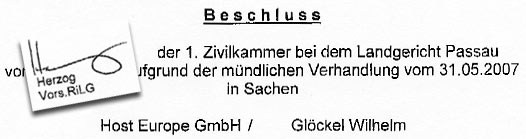 Vom vorsitzführenden Richter HERZOG unterfertigt: Beklagter wurde zu "Wilhelm"