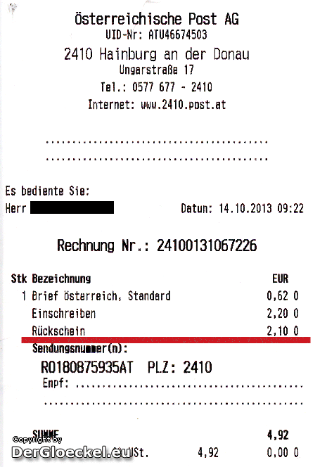 Portokosten Österreichische Post AG | Faksimile: DerGloeckel.eu