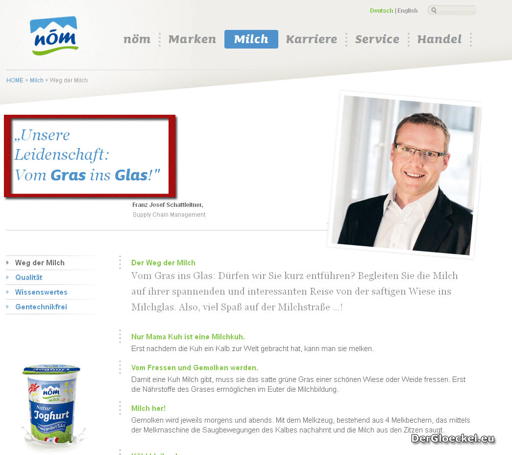 Werbepsychologie der NÖM AG - Screenshot der Internetseite